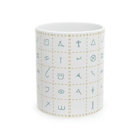 Pictographic Hebrew Grid (Teal Letters) on Ceramic Mug, 11oz