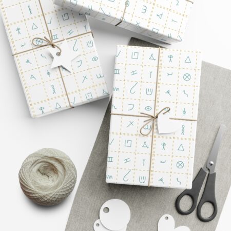 Pictographic Hebrew Grid (Teal Letters) on Gift Wrap Paper